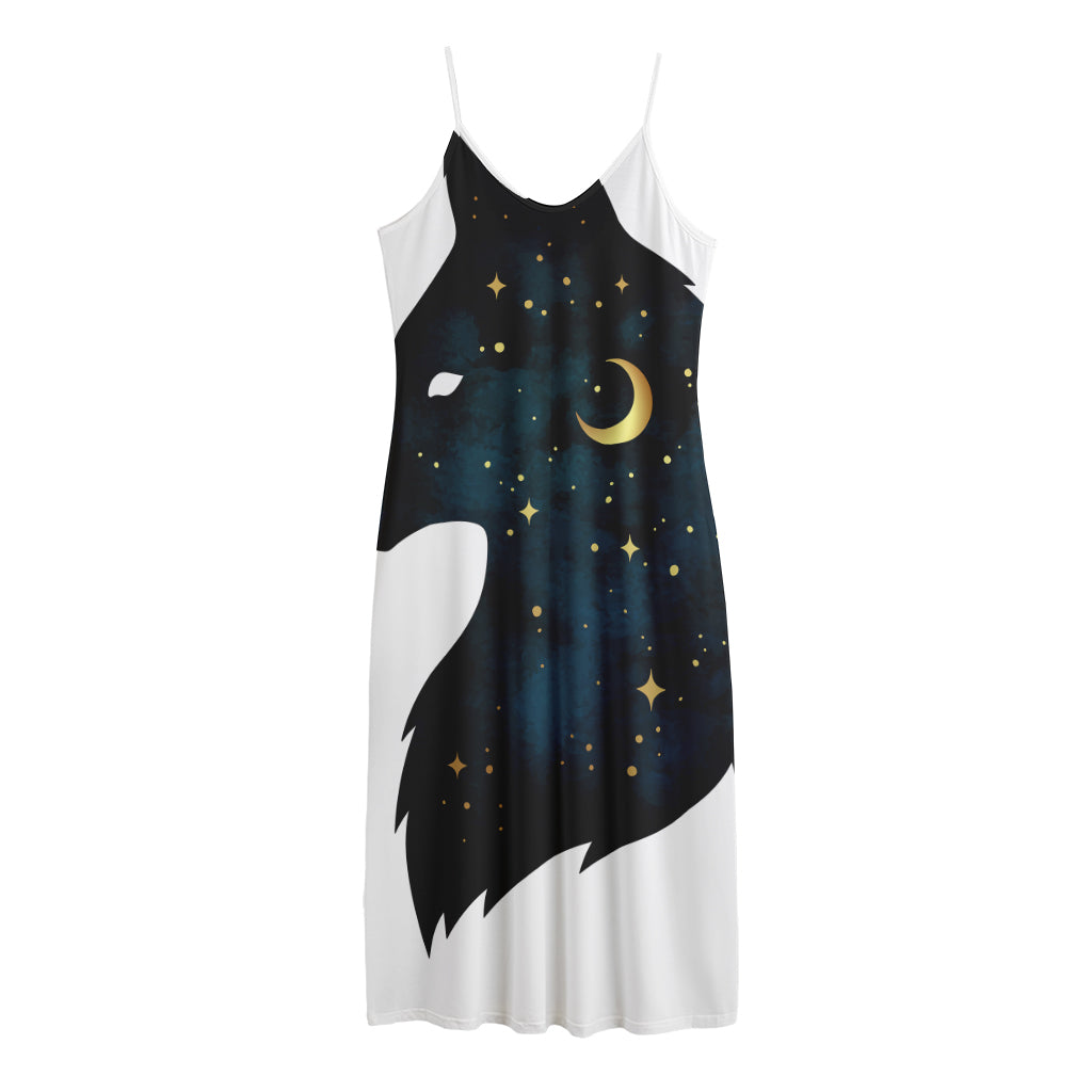 Moon And Stars Wolf Spirit Print Jersey Midi Cami Dress