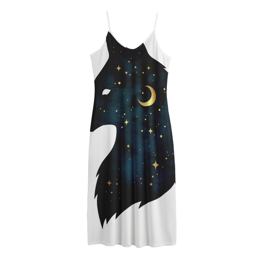 Moon And Stars Wolf Spirit Print Jersey Midi Cami Dress