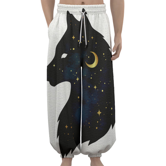 Moon And Stars Wolf Spirit Print Lantern Pants