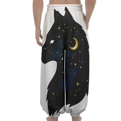 Moon And Stars Wolf Spirit Print Lantern Pants