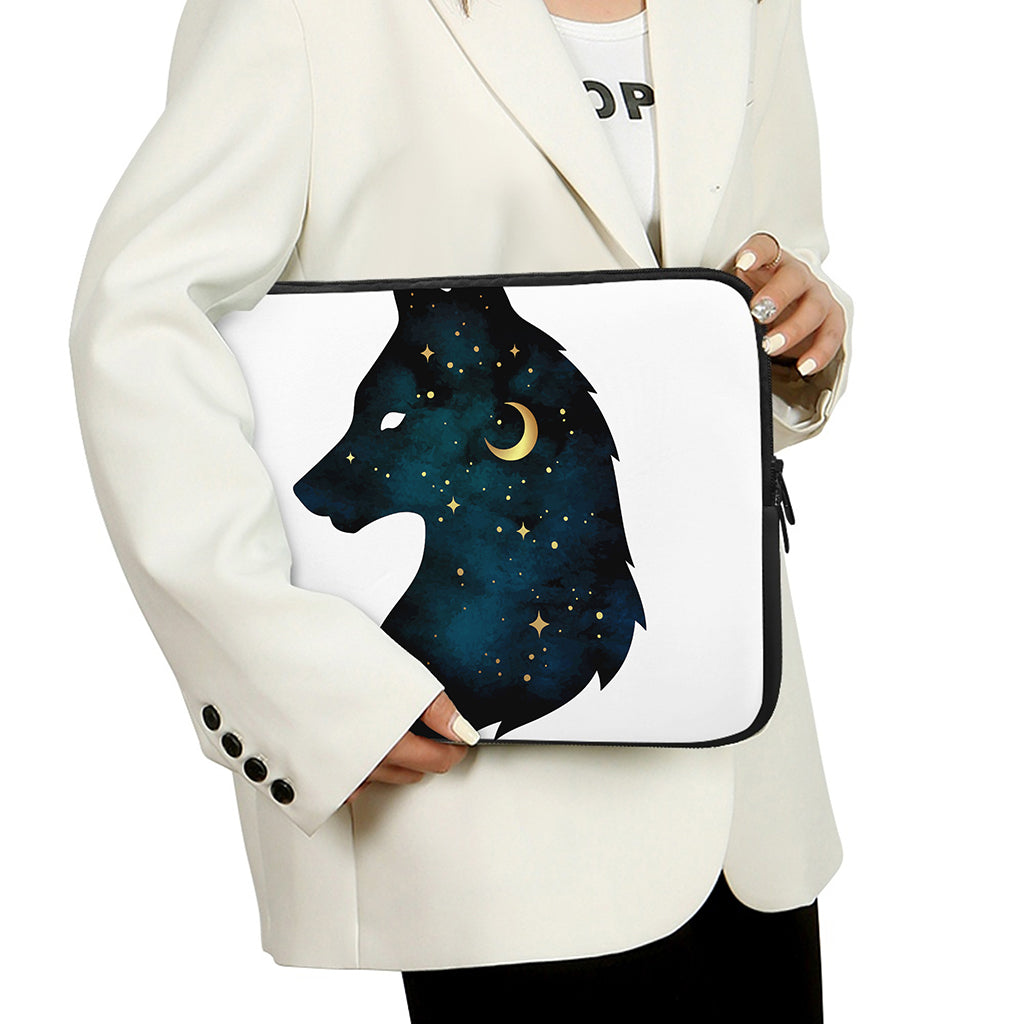 Moon And Stars Wolf Spirit Print Laptop Sleeve
