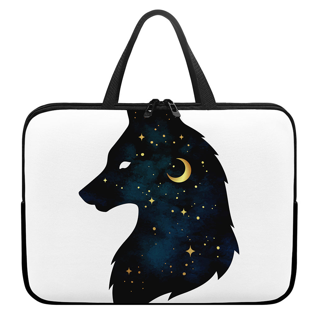 Moon And Stars Wolf Spirit Print Laptop Sleeve With Handle