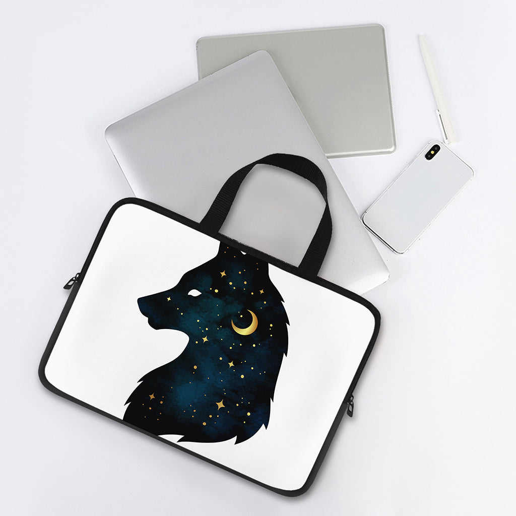 Moon And Stars Wolf Spirit Print Laptop Sleeve With Handle