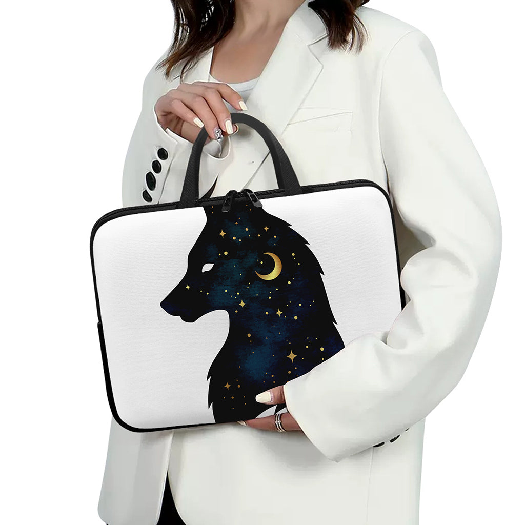 Moon And Stars Wolf Spirit Print Laptop Sleeve With Handle