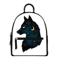 Moon And Stars Wolf Spirit Print Leather Backpack