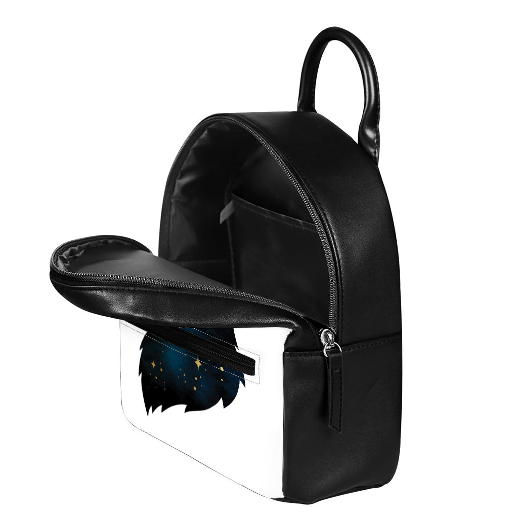 Moon And Stars Wolf Spirit Print Leather Backpack