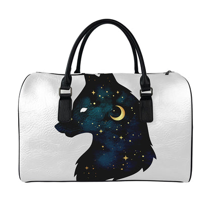 Moon And Stars Wolf Spirit Print Leather Duffle Bag