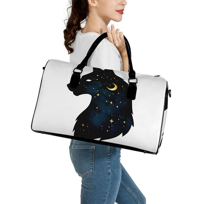 Moon And Stars Wolf Spirit Print Leather Duffle Bag