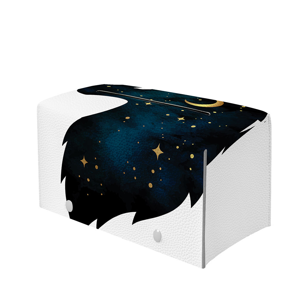 Moon And Stars Wolf Spirit Print Leather Tissue Box Cover