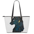 Moon And Stars Wolf Spirit Print Leather Tote Bag With Zipper