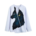 Moon And Stars Wolf Spirit Print Long Sleeve Short Coat