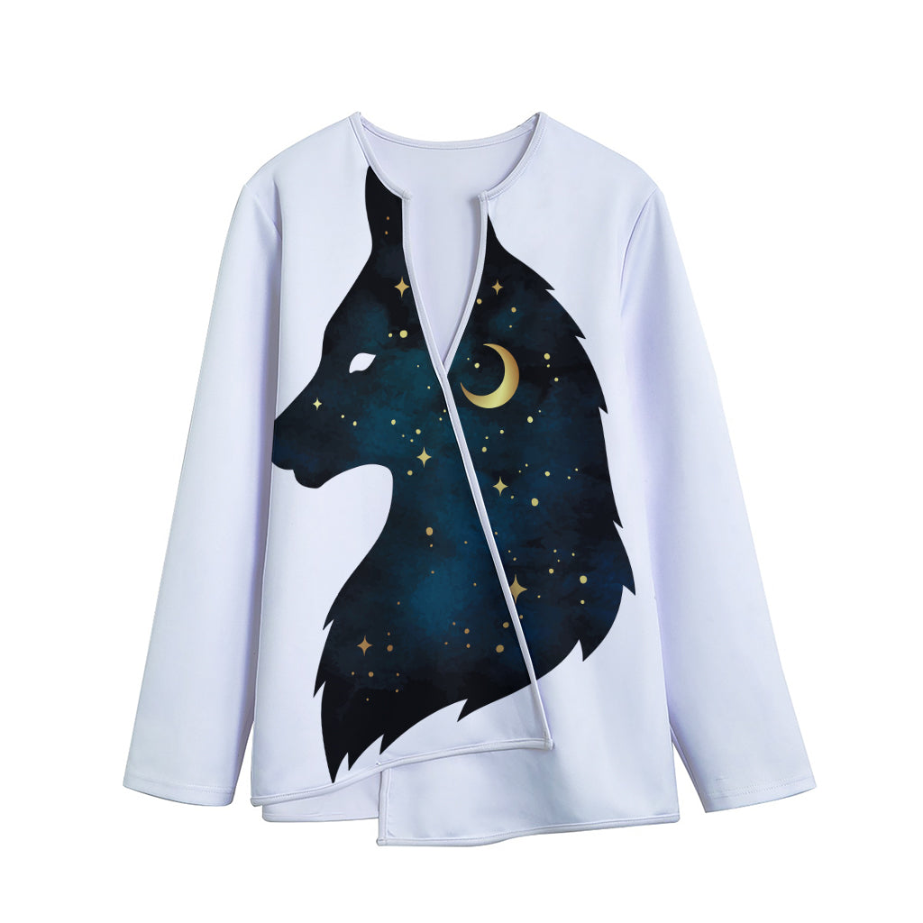 Moon And Stars Wolf Spirit Print Long Sleeve Short Coat