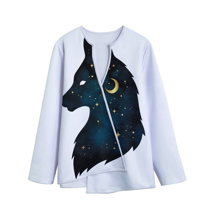 Moon And Stars Wolf Spirit Print Long Sleeve Short Coat