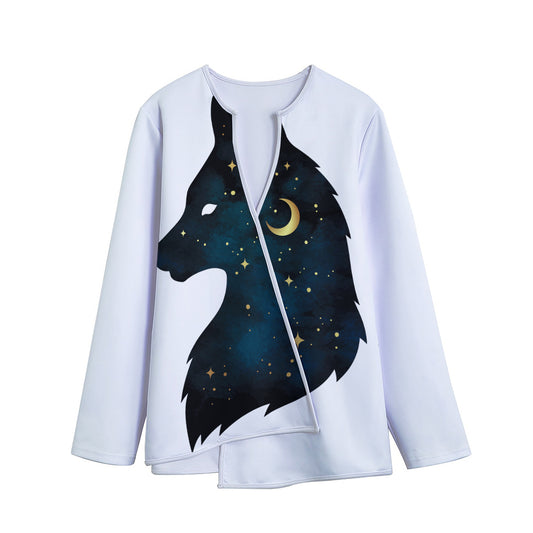 Moon And Stars Wolf Spirit Print Long Sleeve Short Coat