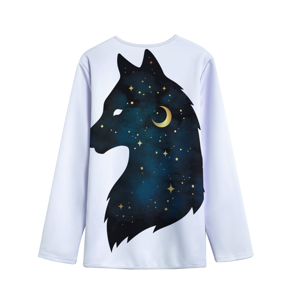 Moon And Stars Wolf Spirit Print Long Sleeve Short Coat
