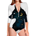 Moon And Stars Wolf Spirit Print Long Sleeve Swimsuit