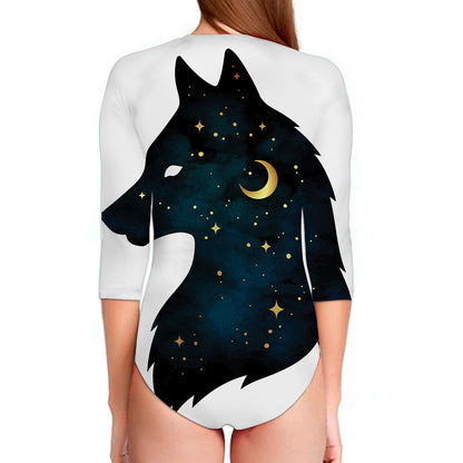Moon And Stars Wolf Spirit Print Long Sleeve Swimsuit