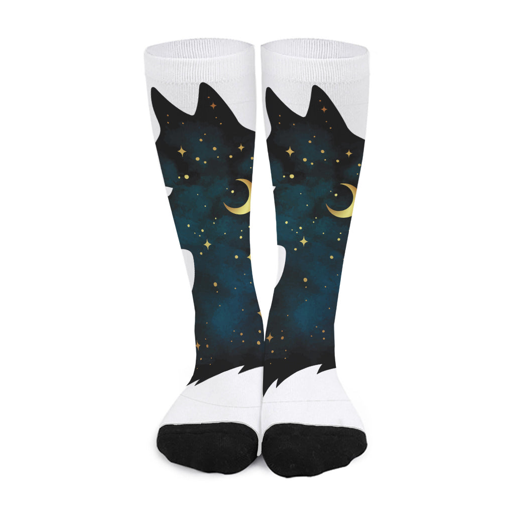 Moon And Stars Wolf Spirit Print Long Socks