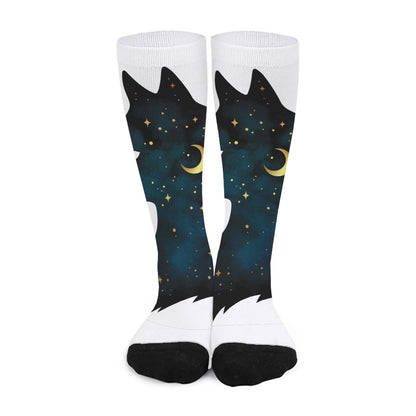 Moon And Stars Wolf Spirit Print Long Socks