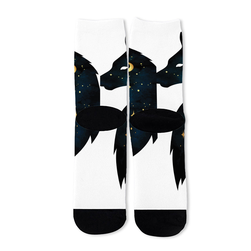 Moon And Stars Wolf Spirit Print Long Socks
