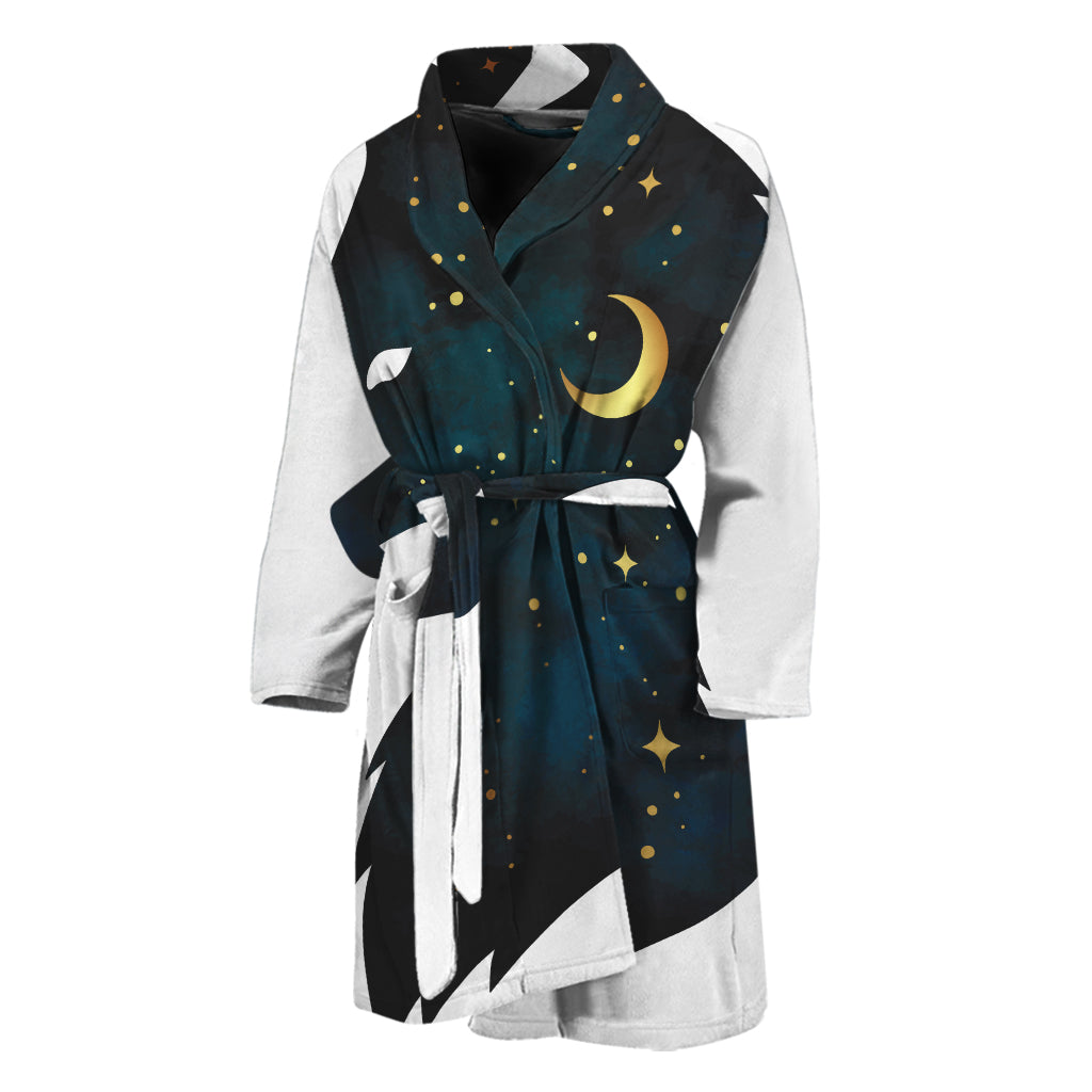 Moon And Stars Wolf Spirit Print Men's Bathrobe