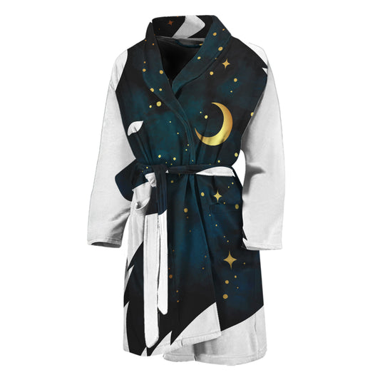 Moon And Stars Wolf Spirit Print Men's Bathrobe