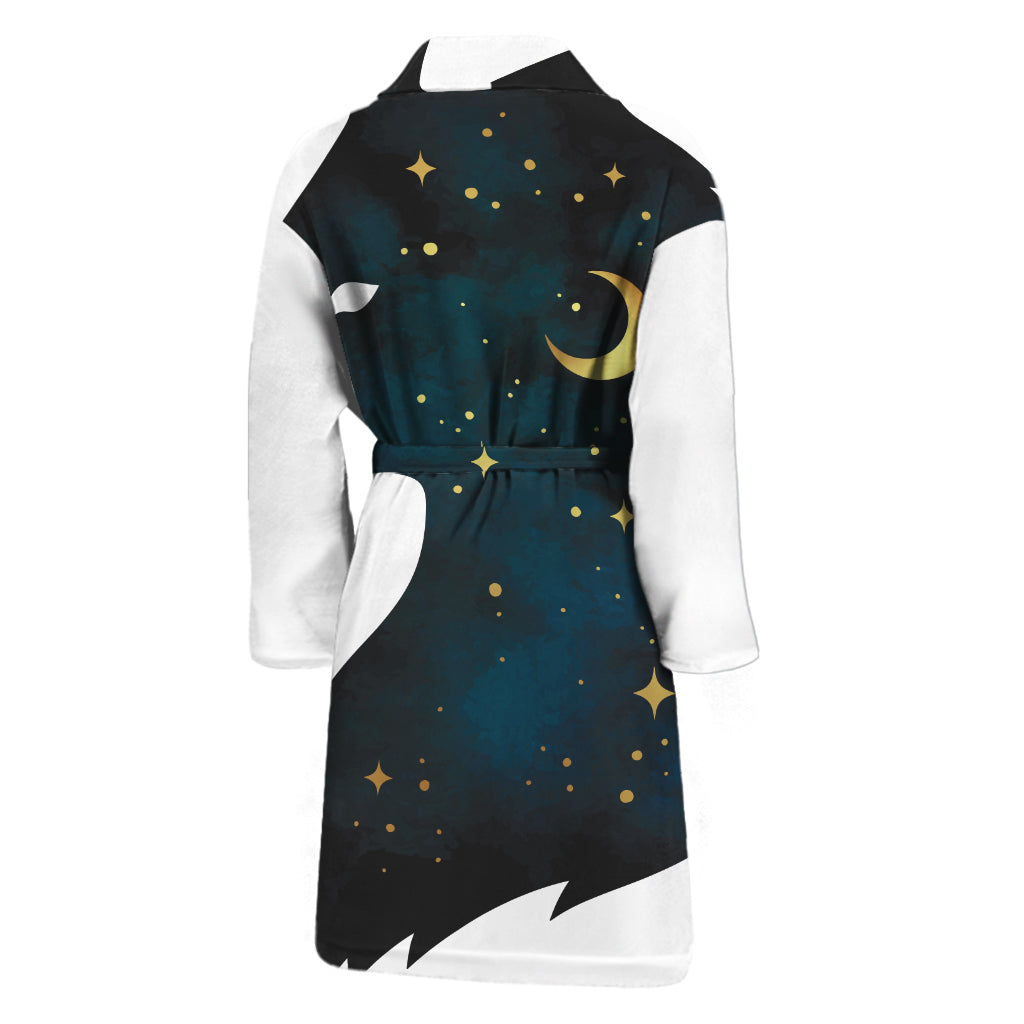 Moon And Stars Wolf Spirit Print Men's Bathrobe
