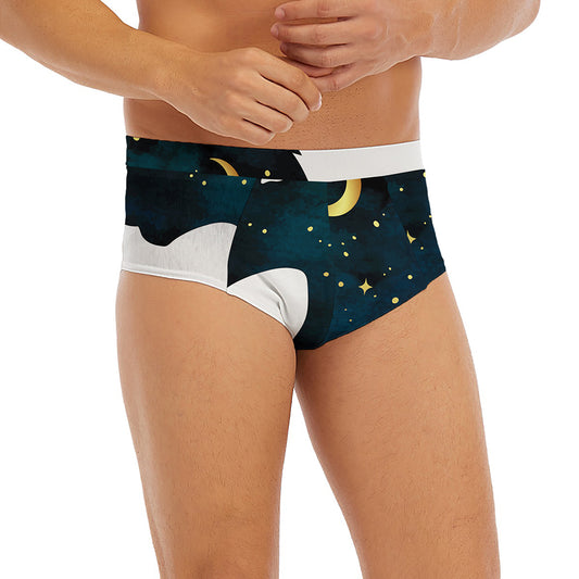 Moon And Stars Wolf Spirit Print Men's Briefs