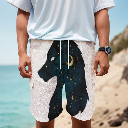 Moon And Stars Wolf Spirit Print Men's Cargo Shorts