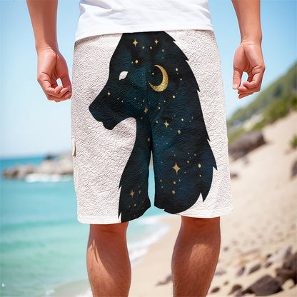 Moon And Stars Wolf Spirit Print Men's Cargo Shorts
