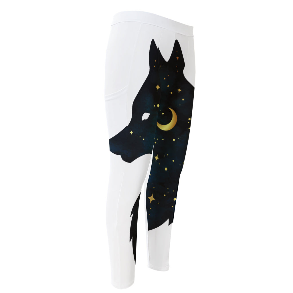Moon And Stars Wolf Spirit Print Men's Compression Pants