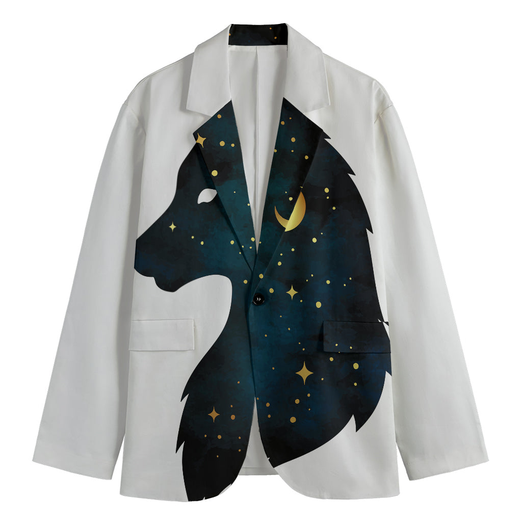Moon And Stars Wolf Spirit Print Men's Cotton Blazer