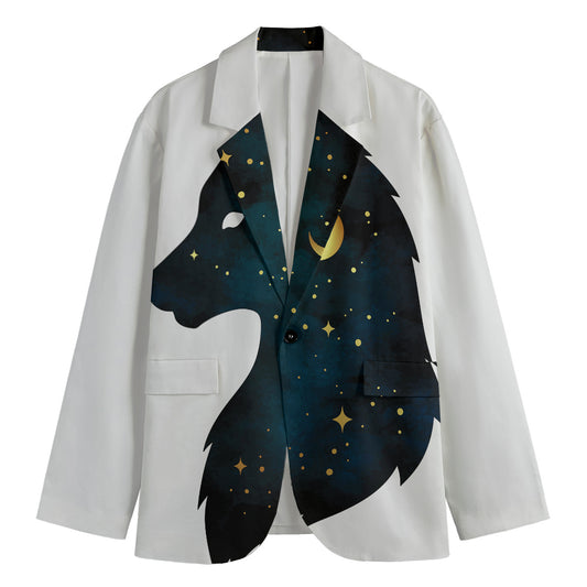Moon And Stars Wolf Spirit Print Men's Cotton Blazer
