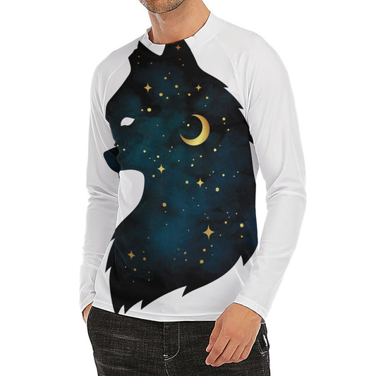 Moon And Stars Wolf Spirit Print Men's Long Sleeve Rash Guard