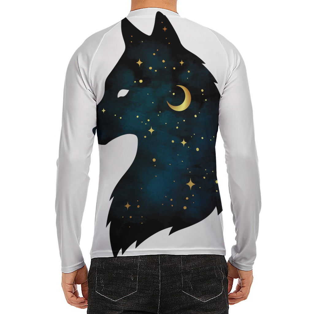 Moon And Stars Wolf Spirit Print Men's Long Sleeve Rash Guard