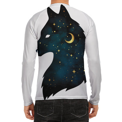 Moon And Stars Wolf Spirit Print Men's Long Sleeve Rash Guard