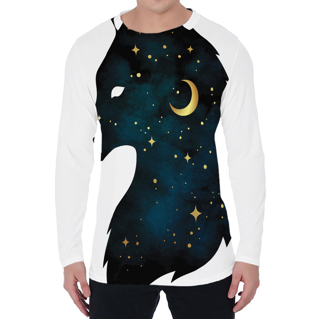 Moon And Stars Wolf Spirit Print Men's Long Sleeve T-Shirt