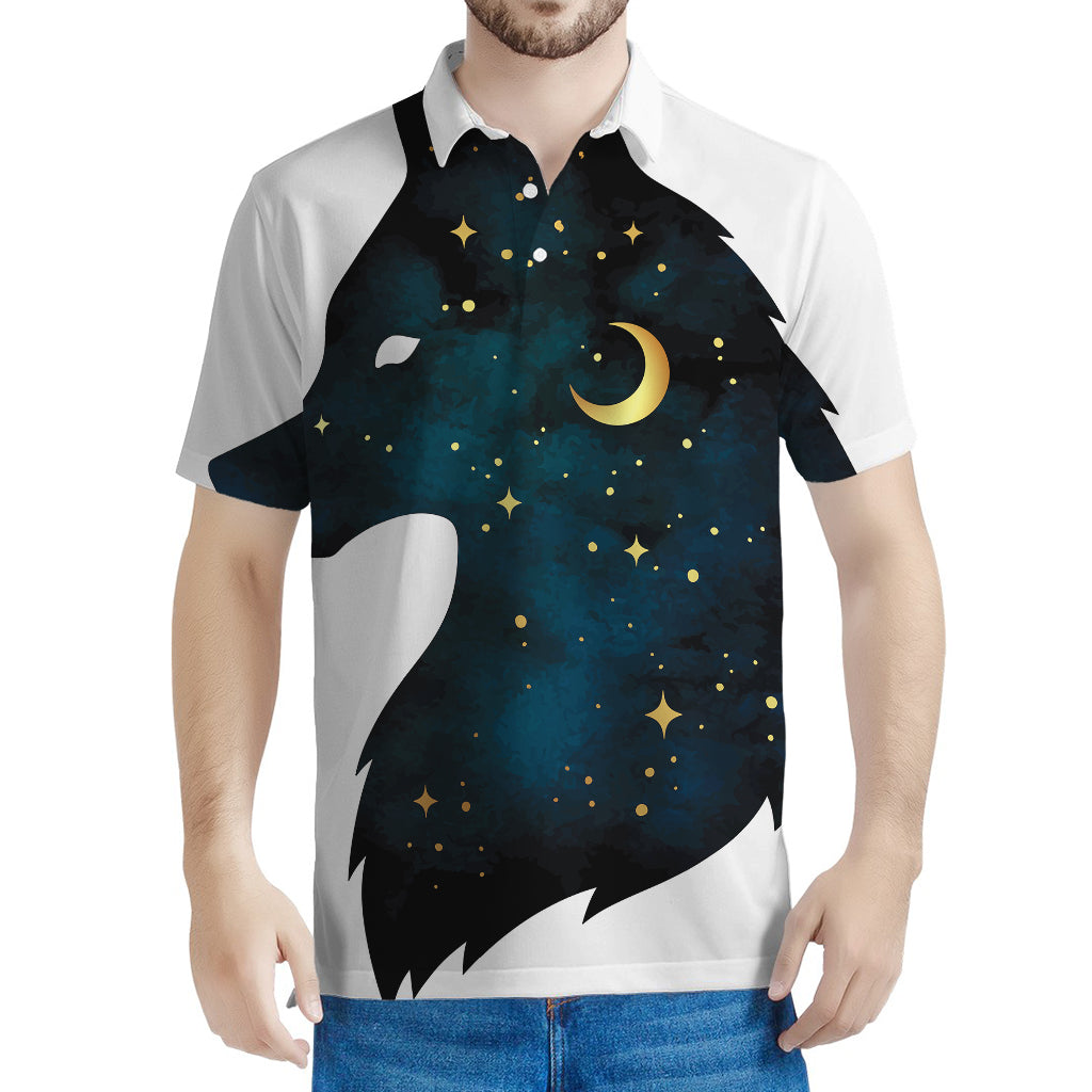 Moon And Stars Wolf Spirit Print Men's Polo Shirt
