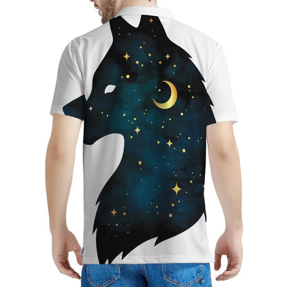 Moon And Stars Wolf Spirit Print Men's Polo Shirt