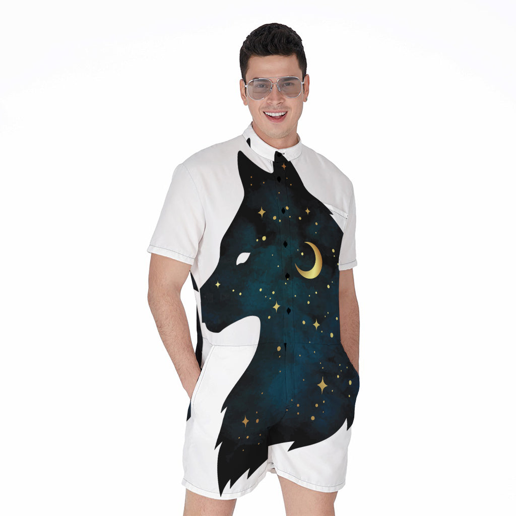 Moon And Stars Wolf Spirit Print Men's Rompers