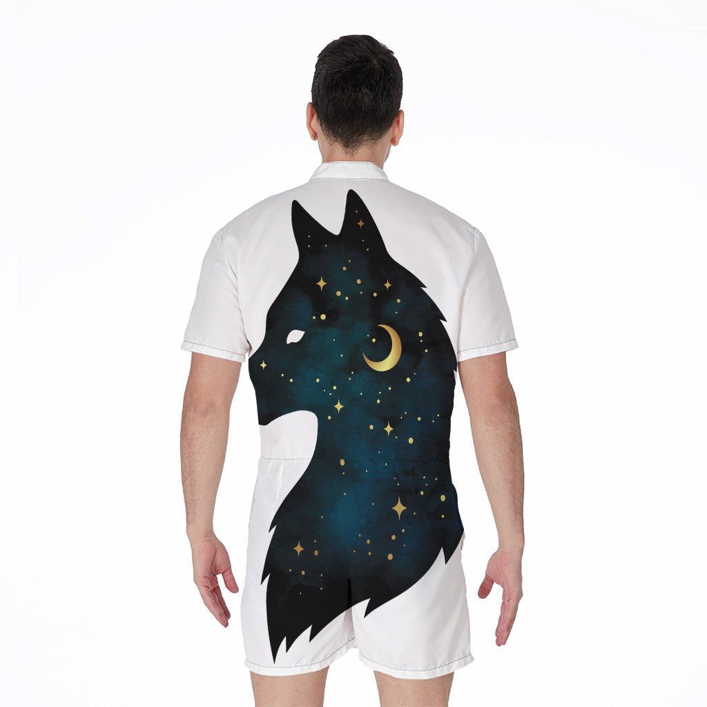 Moon And Stars Wolf Spirit Print Men's Rompers