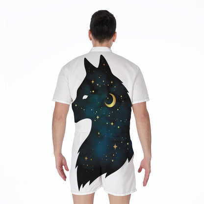 Moon And Stars Wolf Spirit Print Men's Rompers