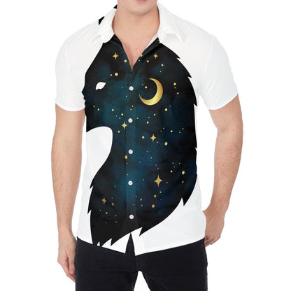 Moon And Stars Wolf Spirit Print Men's Shirt