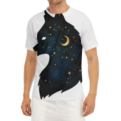 Moon And Stars Wolf Spirit Print Men's Short Sleeve Rash Guard