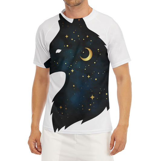 Moon And Stars Wolf Spirit Print Men's Short Sleeve Rash Guard