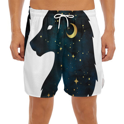 Moon And Stars Wolf Spirit Print Men's Split Running Shorts