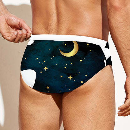 Moon And Stars Wolf Spirit Print Men's Swim Briefs