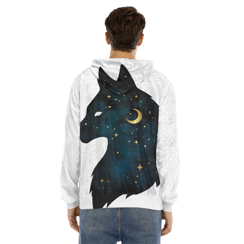 Moon And Stars Wolf Spirit Print Men's Velvet Pullover Hoodie