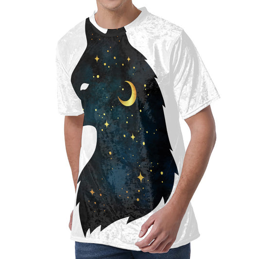 Moon And Stars Wolf Spirit Print Men's Velvet T-Shirt