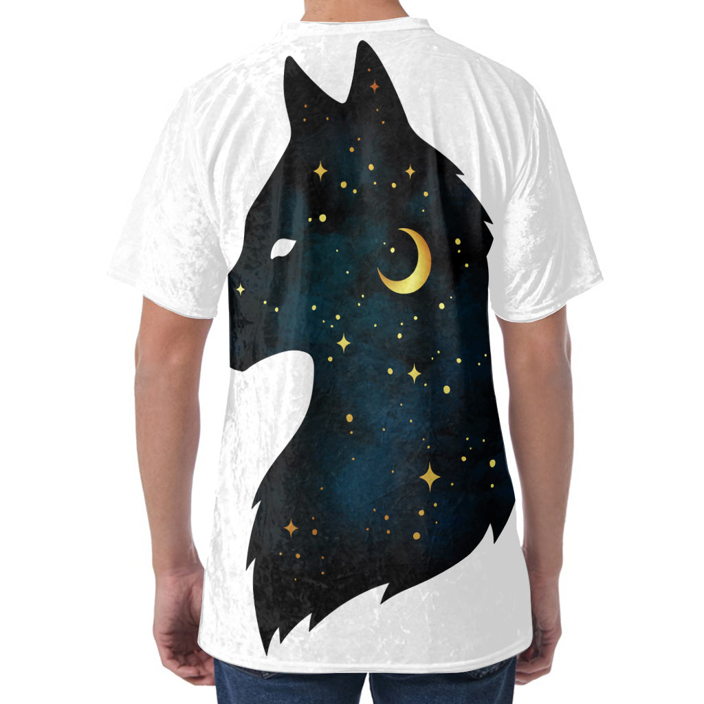 Moon And Stars Wolf Spirit Print Men's Velvet T-Shirt